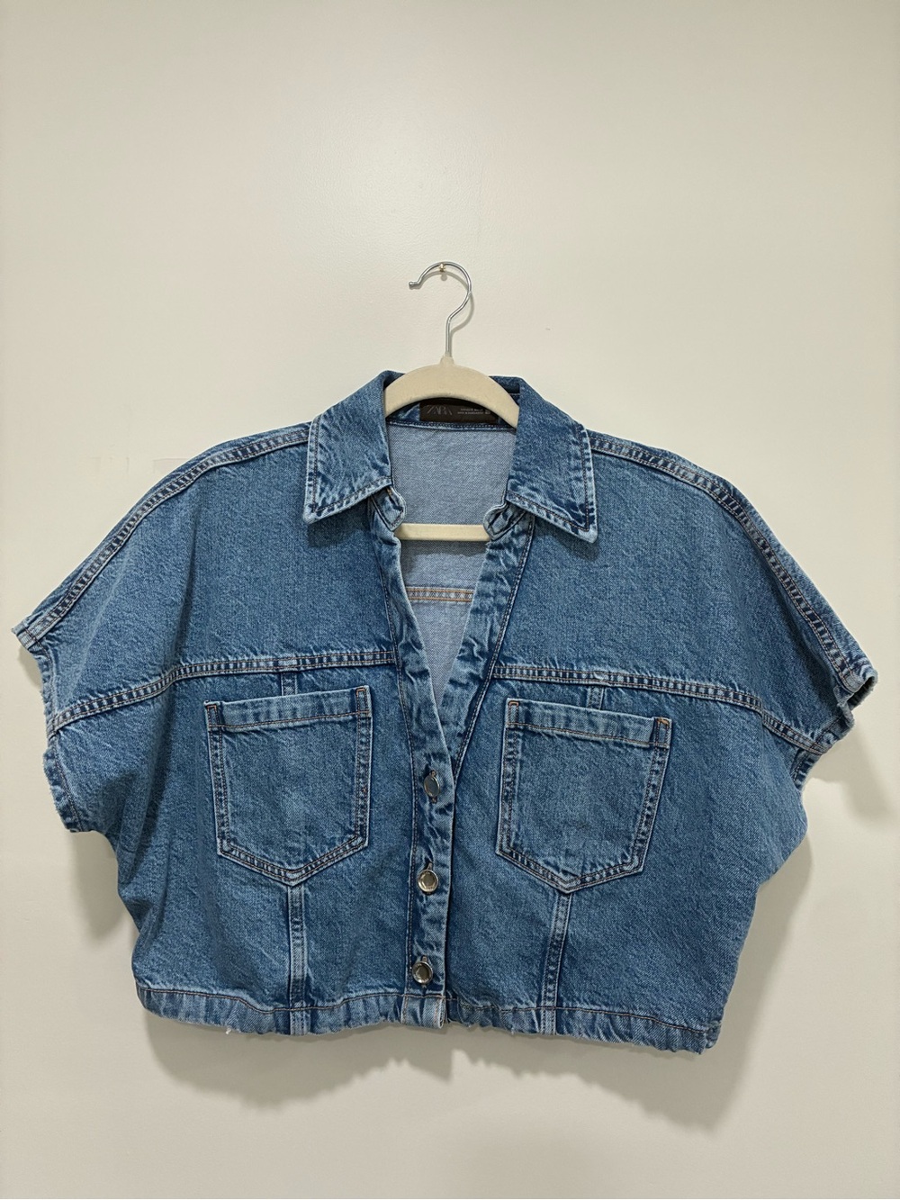Zara Light Blue Cropped Denim Shirt Jacket